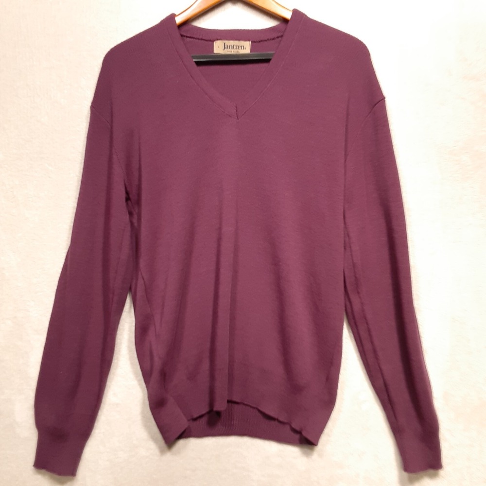 Jantzen Mens M205 V-Neck Pullover Sweater Sz.L/Burgundy Shade/Made In U.S.A/VTG